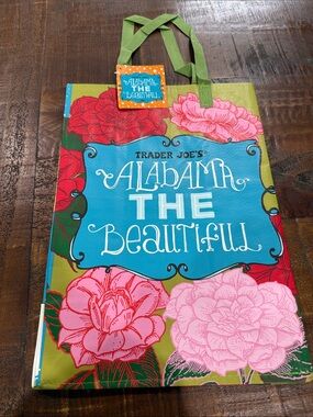 Trader Joe's Alabama The Beautiful Reusable Tote Bag - Green with Pink Floral